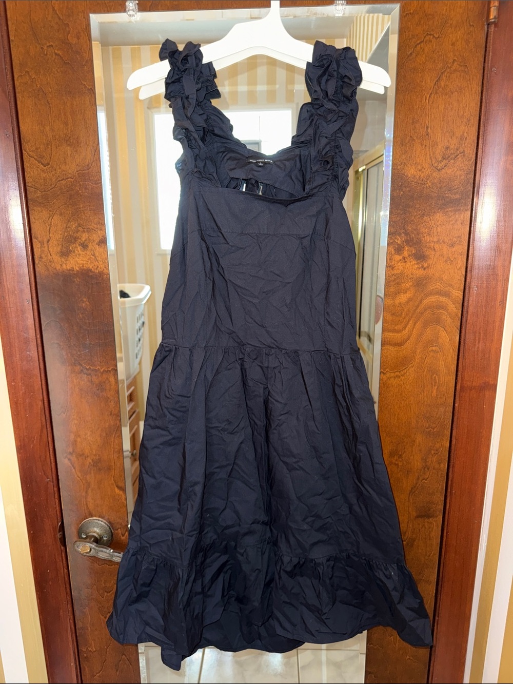 Women’s Black Ruffle Strap Midi Dress